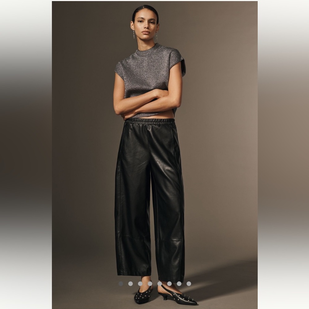 Anthropologie Izzie Pull On Faux Leather Barrel Pants by Pilcro